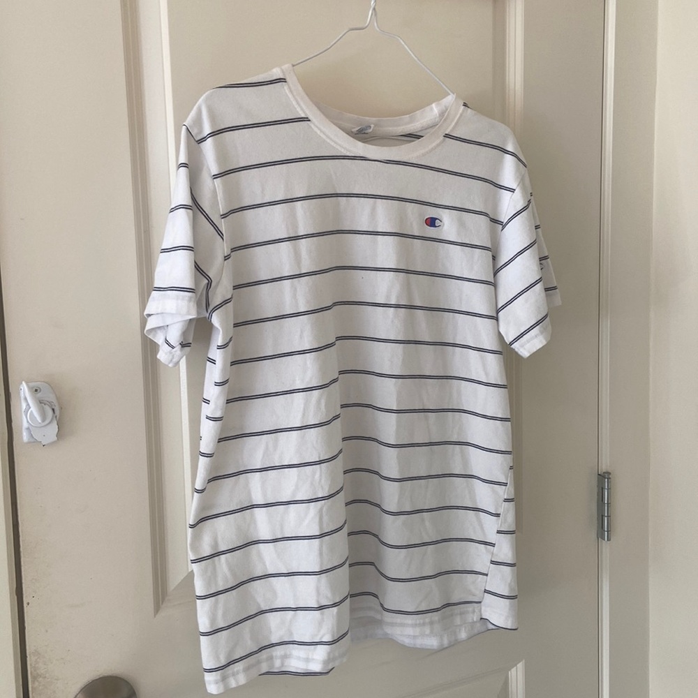 Champion Small Logo Striped T-Shirt in White